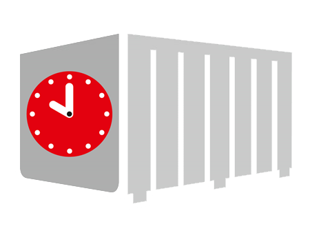 Containermodell mit Uhrsymbol